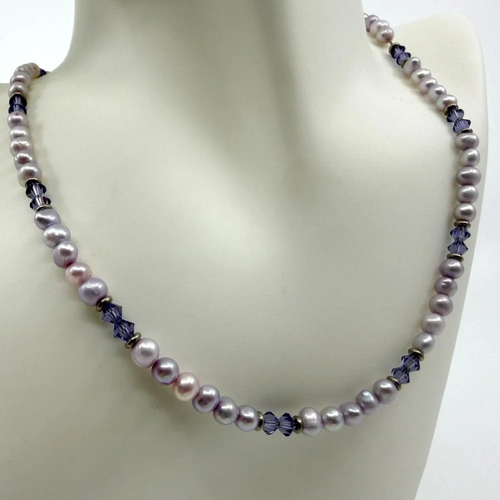 Salsa Designs Lavender Pearl & Purple Crystal Beaded Necklace Statement Piece